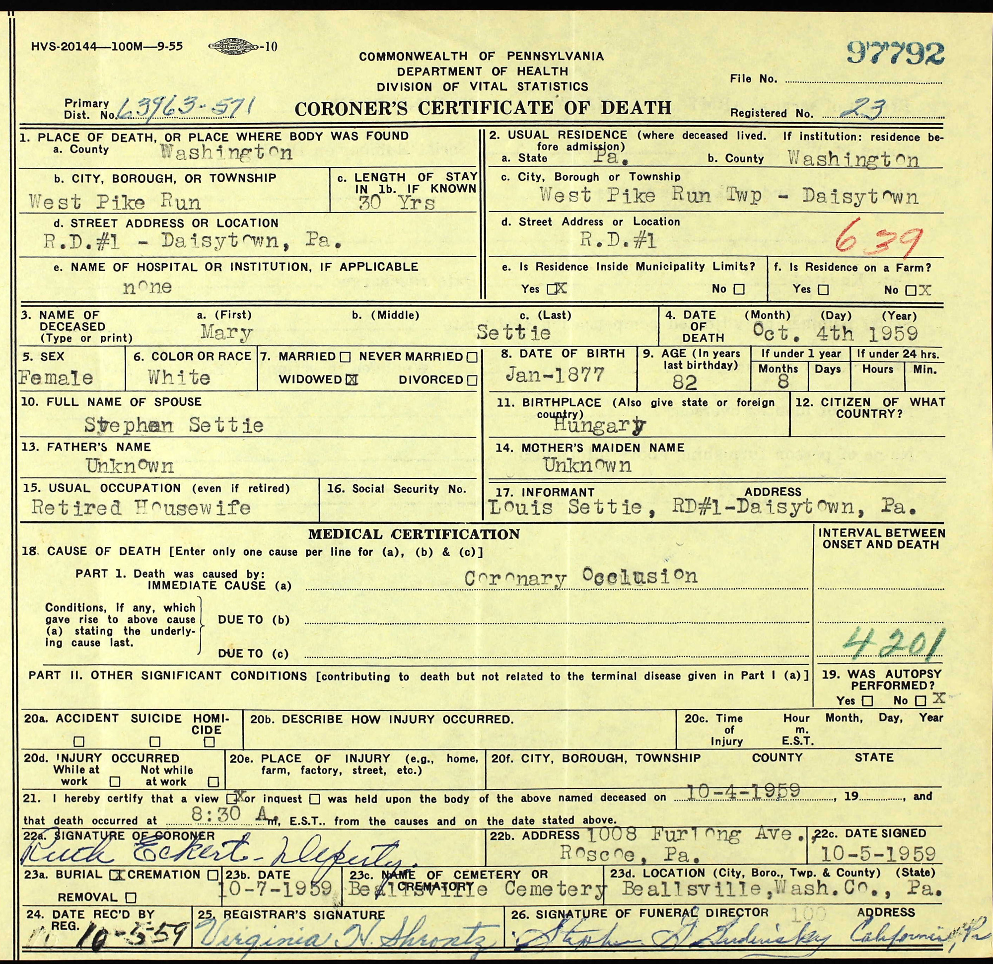 death certificate